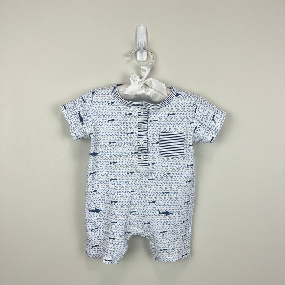 Joy Street Boys Shortie Romper Blue Sharks 9-12 Months